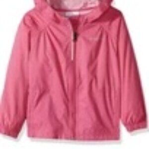 Columbia girl's hooded reflective lightweight rain jacket in hot pink